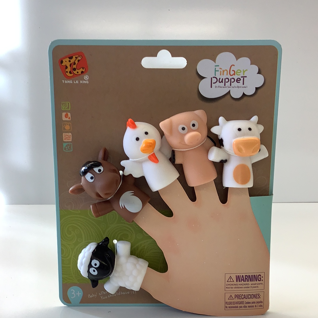 Five animal finger puppets: cow, pig, dog, cat, and sheep for 88180TY