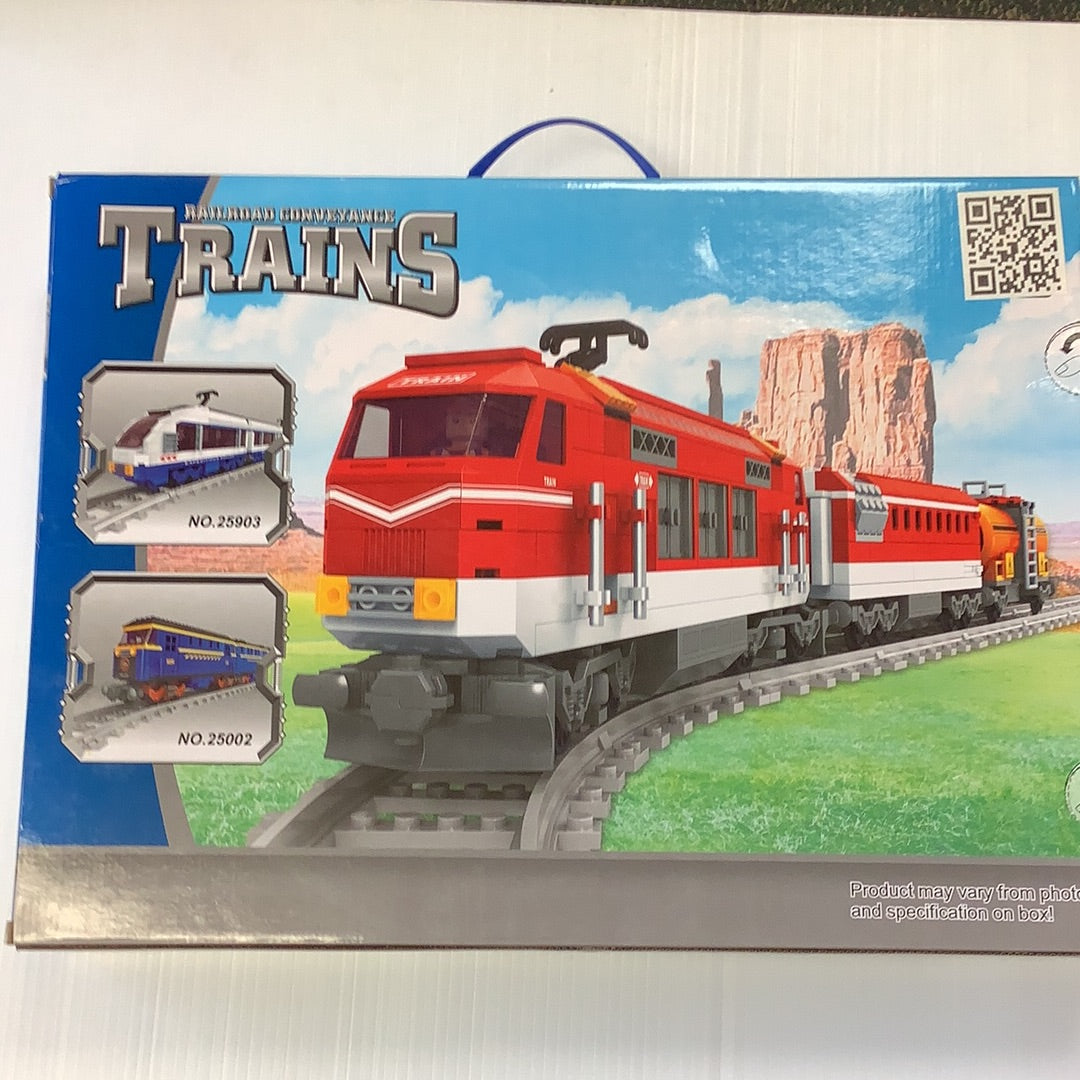 Toy train set featuring an engine and passenger/tanker cars on a track for Railroad Conveyance Trains AUS25807