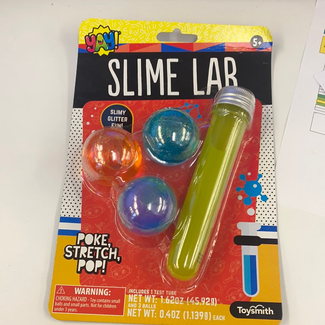 Slime Lab kit with colorful slime balls and yellow liquid container for Toy Smith 90979