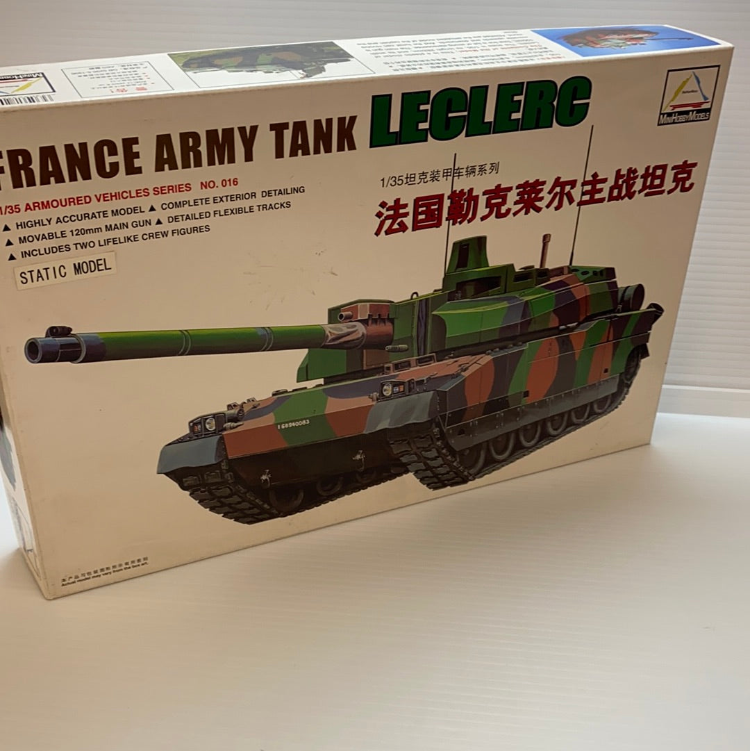 Leclerc tank model kit box art showing the French army tank for Mini Hobby 80110