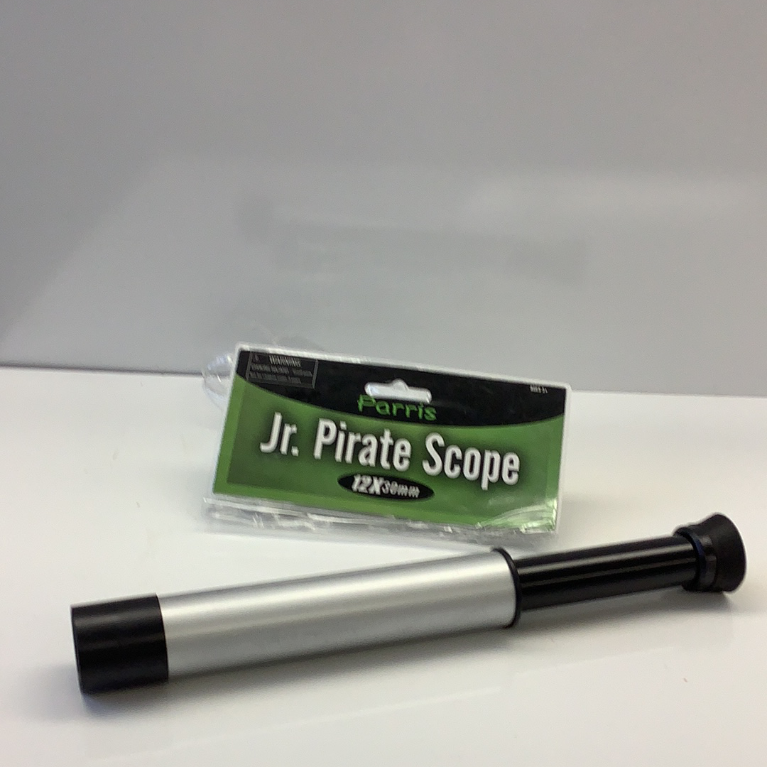 Silver telescope scope with green packaging showing "Jr. Pirate Scope" for Schylling 04904