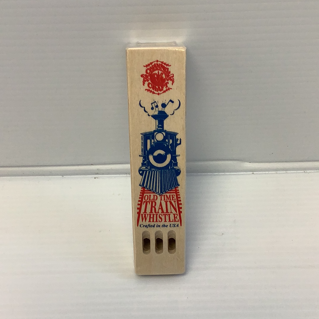 Wooden train whistle with blue and red decoration for Channel Craft TRW