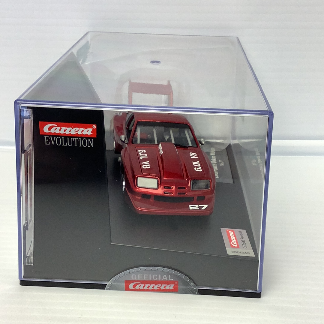 Red race car model in clear display box for Carrera 27614
