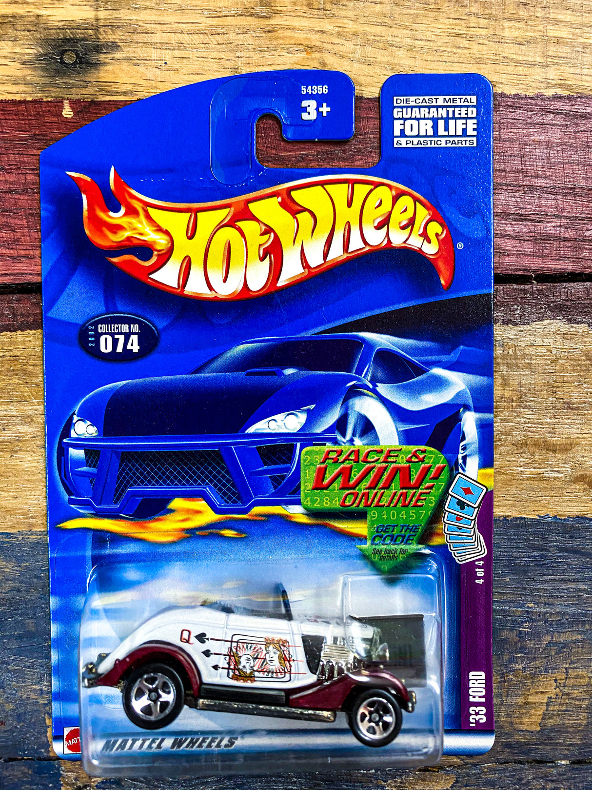 Hot Wheels '33 Ford diecast car in blister card packaging for 074