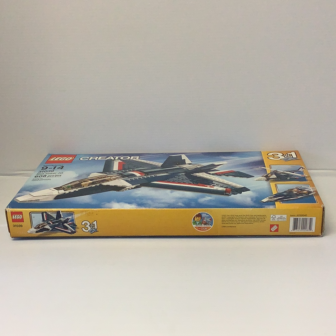 LEGO set box for Blue Power Jet, model 31039, featuring a detailed aircraft build