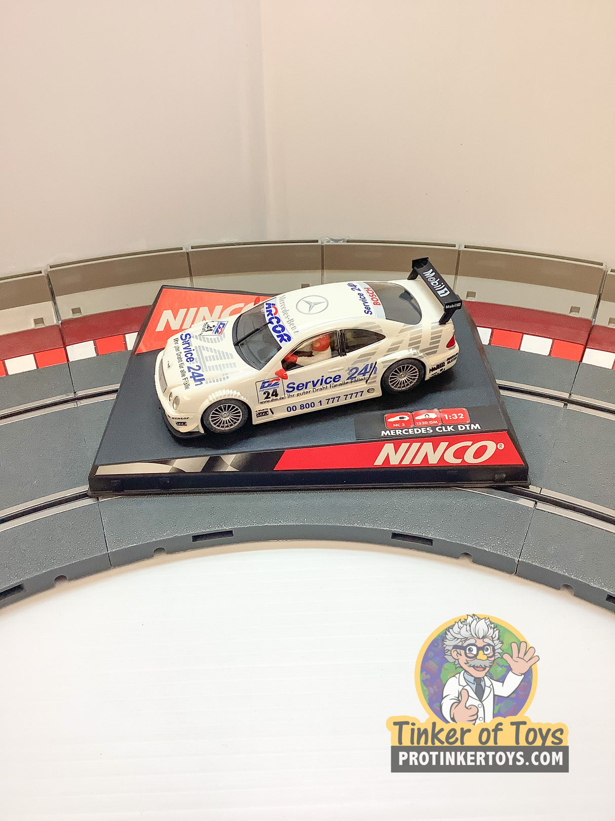 White Mercedes CLK DTM race car toy with "Service 24H" decal for NINCO 50250