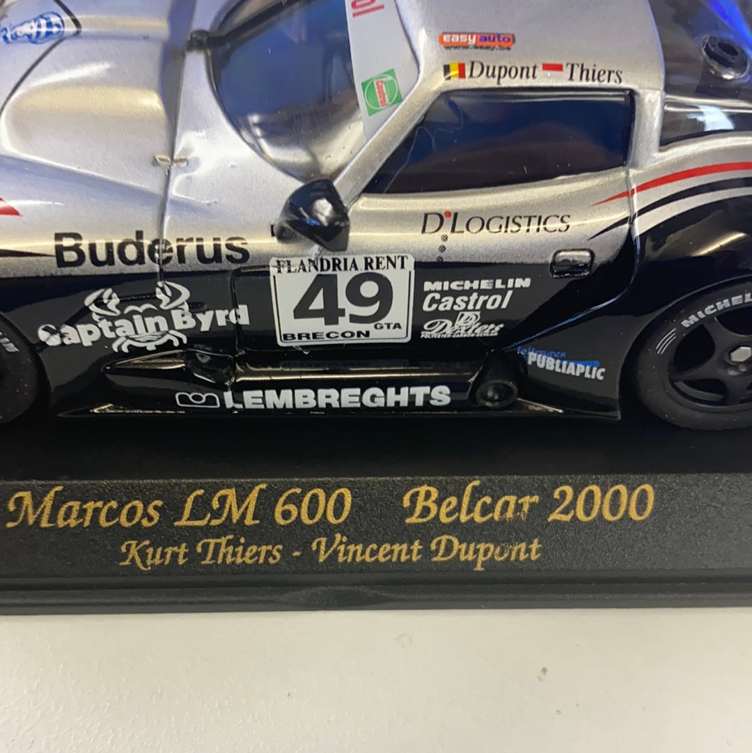 Race car model, silver and black, with sponsor decals and number 49 for Fly Car A29