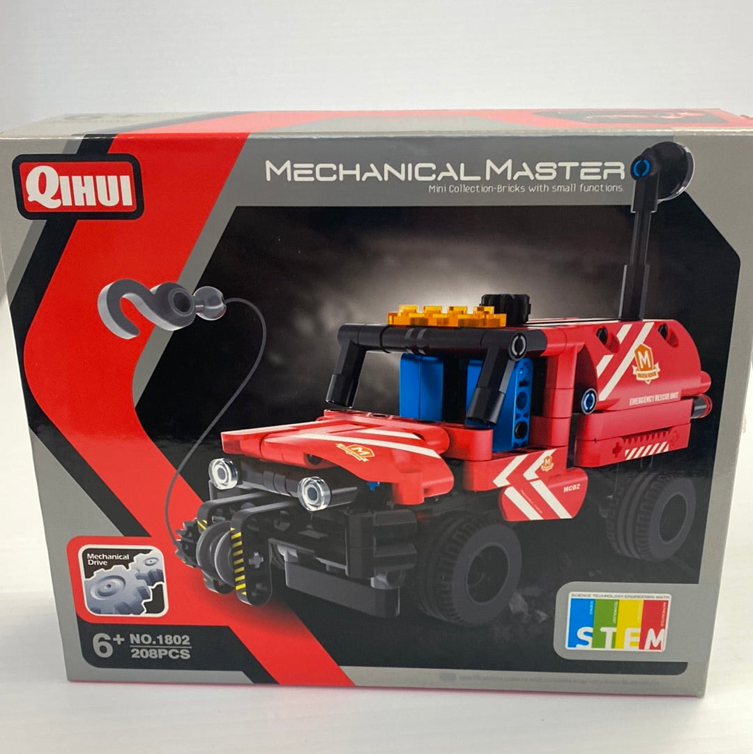 Red and black rescue truck toy set with building bricks for Qihui QIH01802