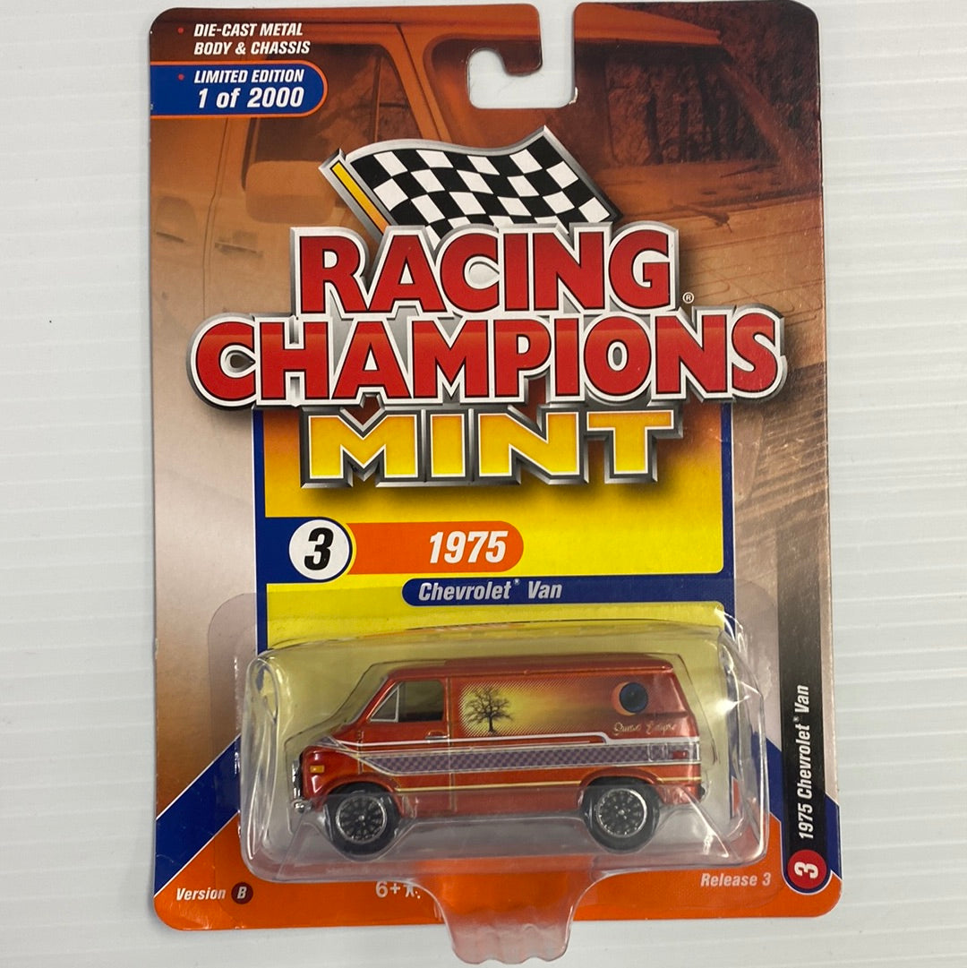 Red 1975 Chevrolet Van die-cast toy in packaging for Racing Champions Die Cast RC009