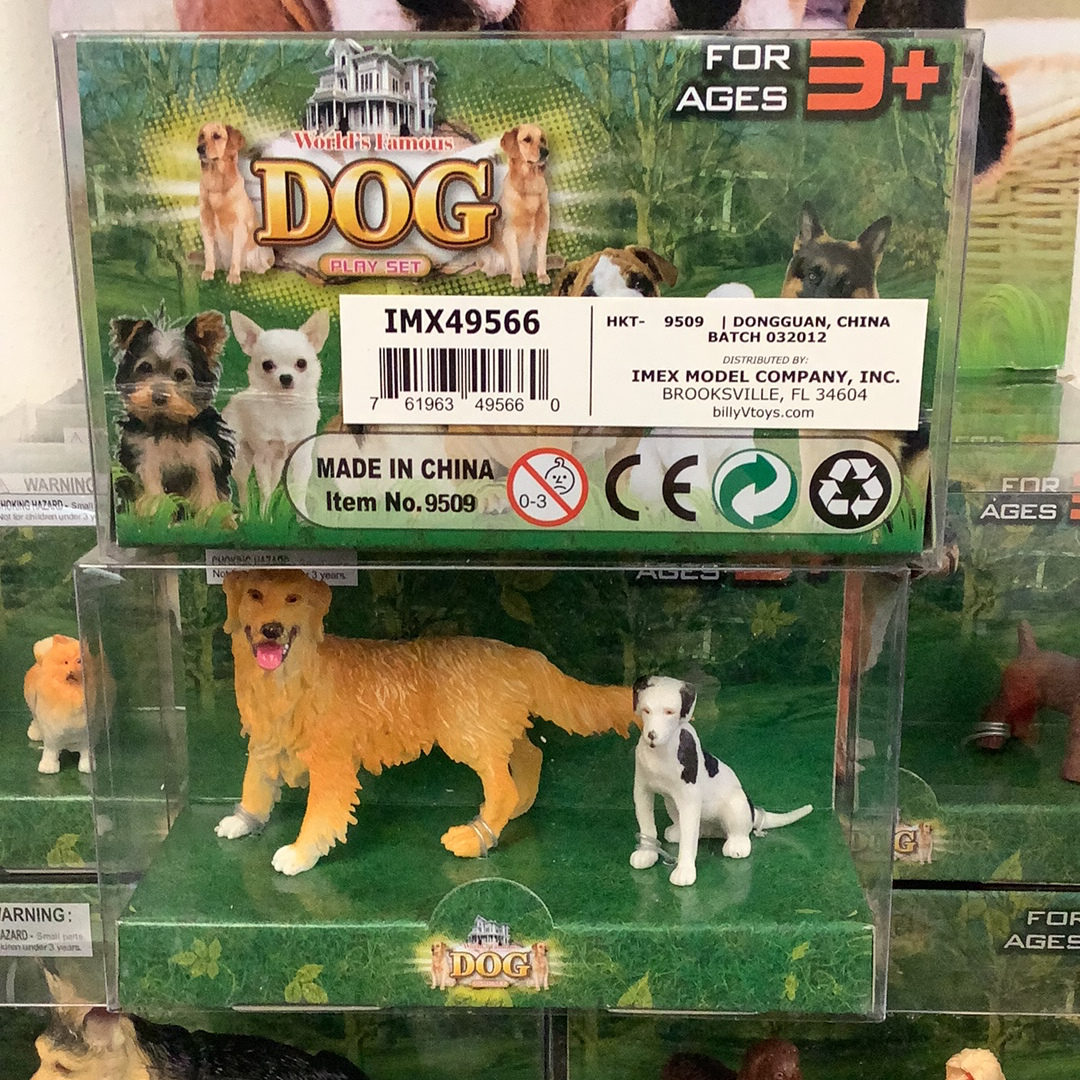 Dog toy set with two plastic dog figures on green grass for Schylling IMX49566