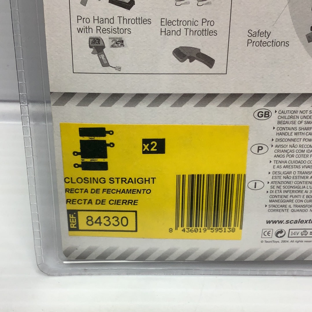 Track section for train set, labeled "Closing Straight" with part number 84330 for SCX