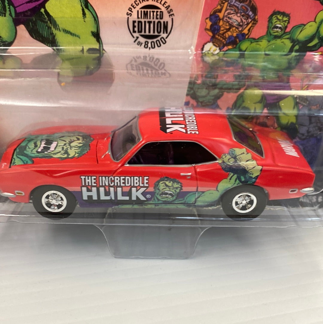 Red Plymouth Road Runner toy car featuring The Incredible Hulk for Johnny Lightning XCL001Hulk