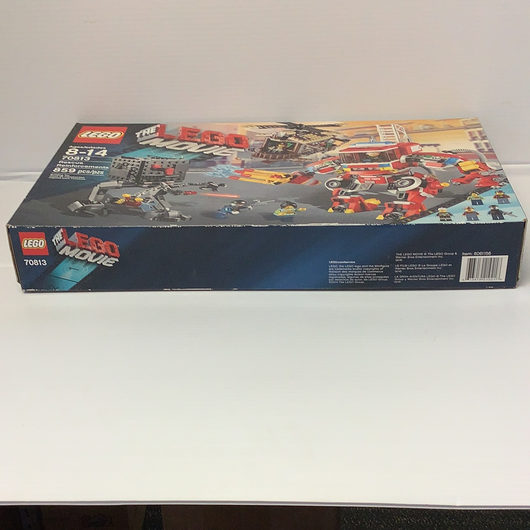 LEGO set box for Rescue Reinforcements, featuring vehicles and minifigures for LEGO Movie