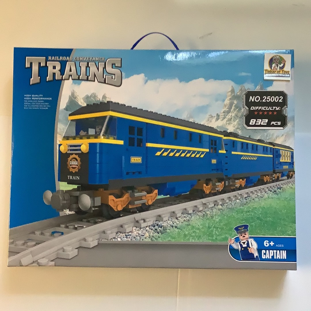 Blue and yellow train set with locomotive, for building for Railroad Conveyance Trains AUS25002