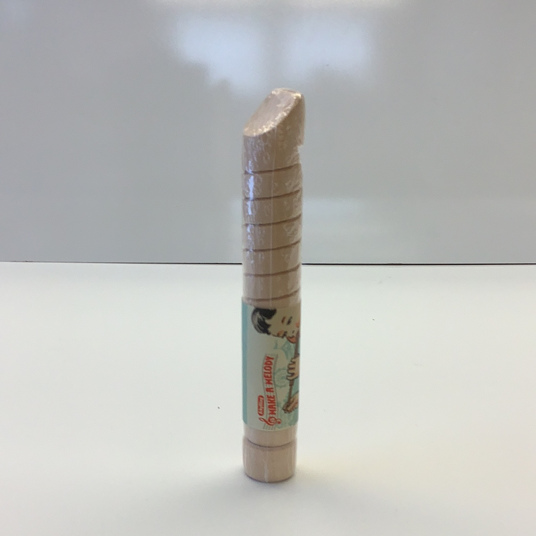 Wooden whistle with a colorful label, ready to play for Schylling WSW