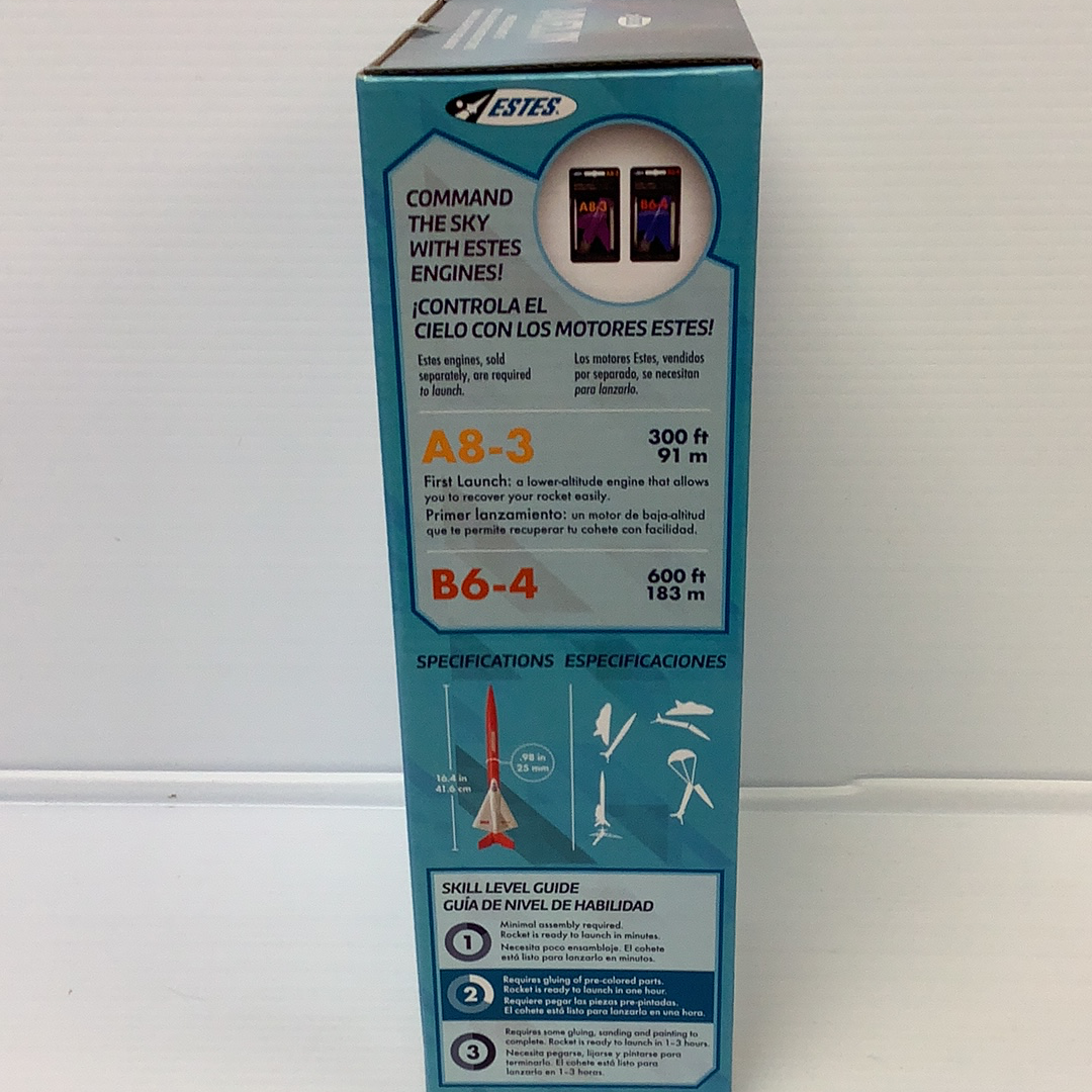 Rocket launch set box showing model rocket engines and launch instructions for Estes 1436