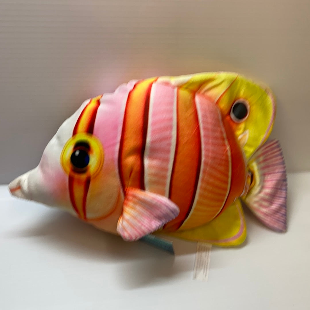 Colorful stuffed butterfly fish toy with bright orange and yellow stripes for Real Planet R-BF38T