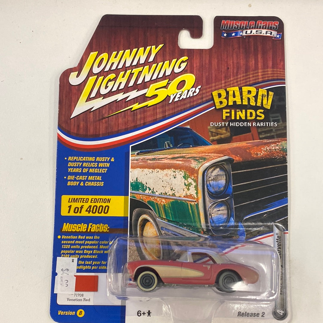 Johnny Lightning 50 Years Muscle Cars U.S.A | JLMC020 | Johnnny Lighting Die Cast-Round2 Returns-JLMC020-B-2-4 |1957 Chevy Corvette Red | Johnny Lightning Die Cast-ProTinkerToys