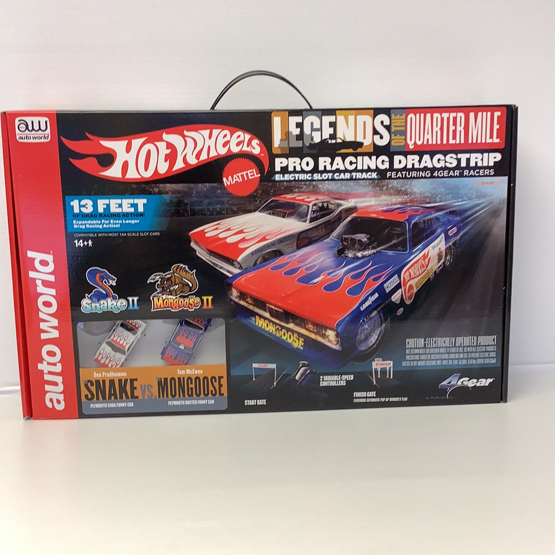 Hot Wheels Legends of the Quarter Mile Snake II vs Mongoose II 13' Dragstrip Race Set | SC334 | Auto World-Auto World-Standard Set with Return Loop-ProTinkerToys