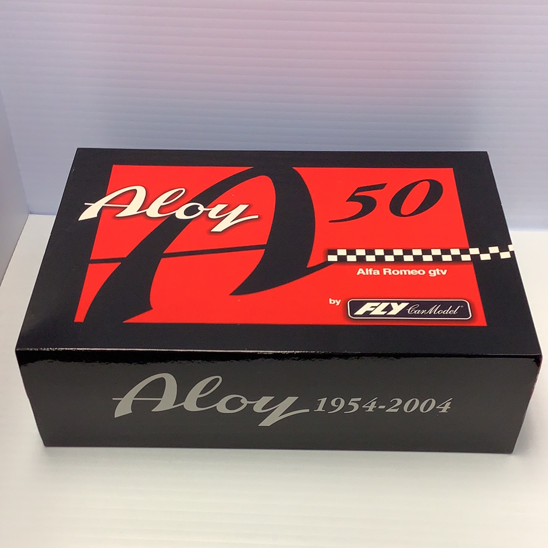 Black and red box for Alfa Romeo GTV model, featuring "Aloy 1954-2004" for Fly Slot Car 96061