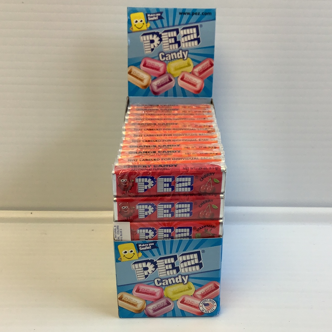 Colorful candy boxes stacked, showing various flavors of Pez candy for Nassau Candy 19556