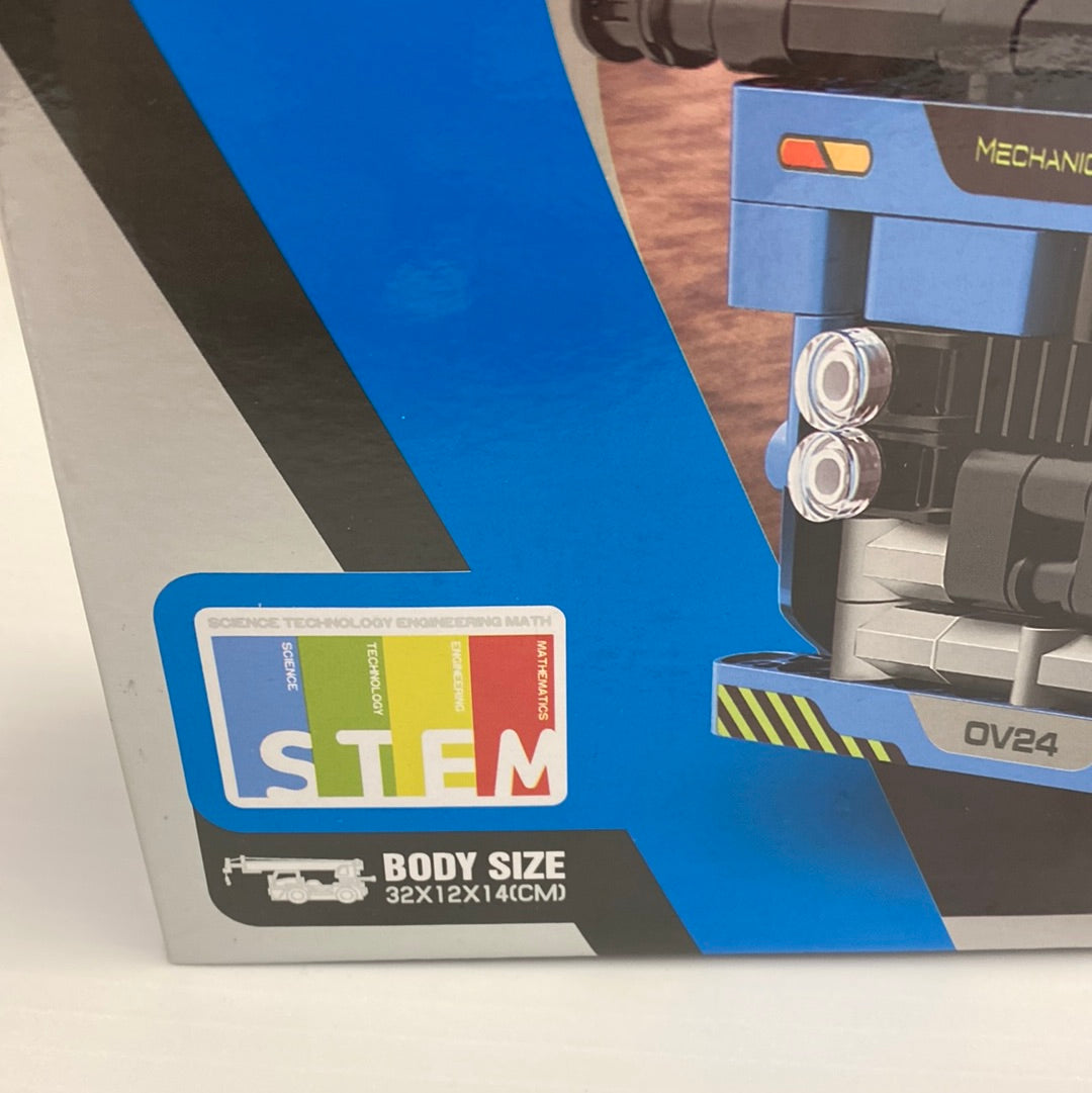 STEM learning toy box showing crane and truck components for Qihui QIH08024