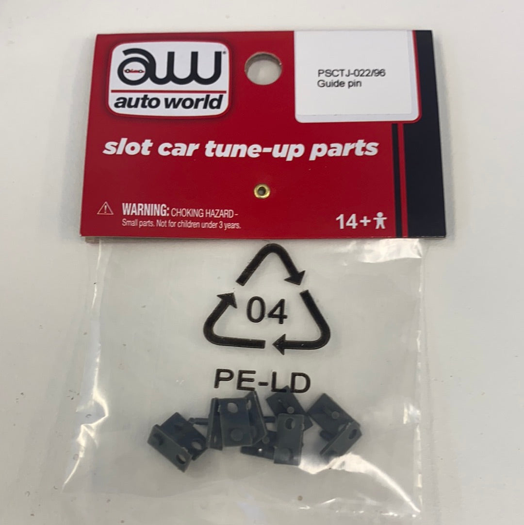 Slot car tune-up parts kit with guide pins and warning label for Auto World PSCTJ