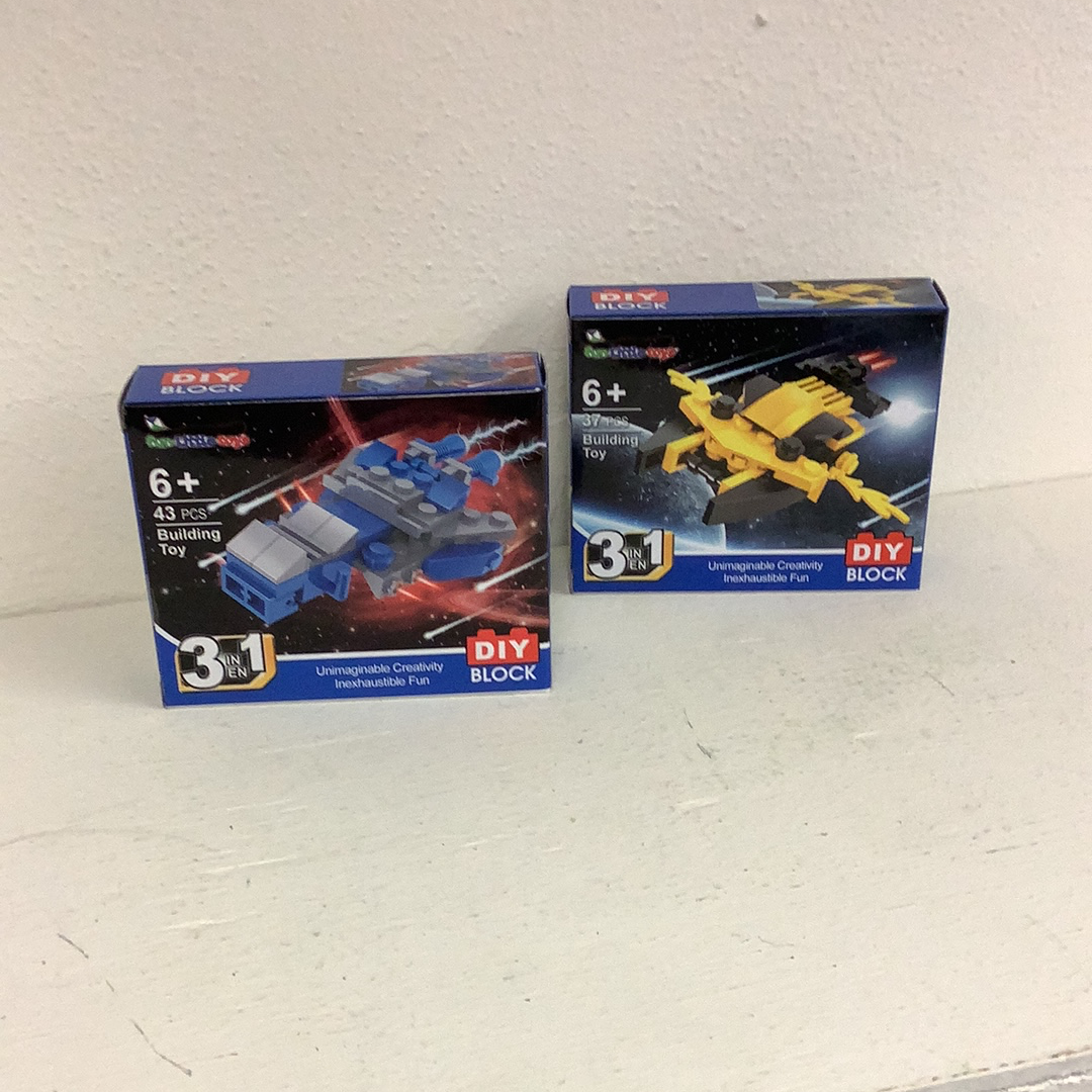 Two sets of building toy kits featuring space ships and space themes for DIYBlock 88388TY