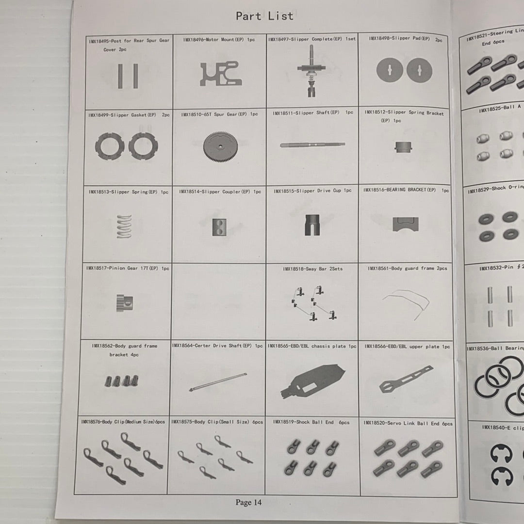 Samurai parts list diagram showing various components with part numbers for IMX18468, parts view