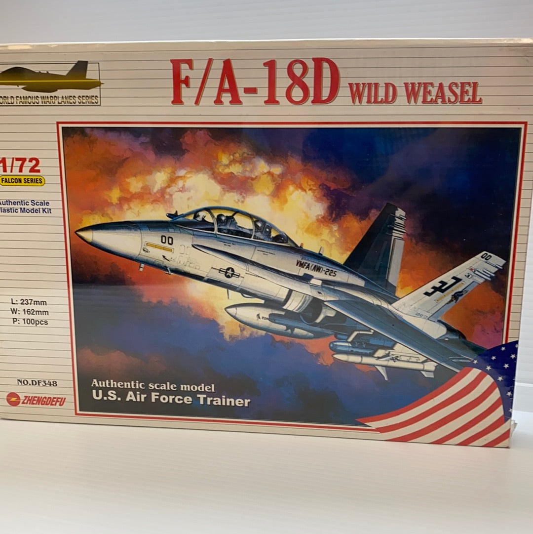 Model kit box art: F/A-18D Wild Weasel aircraft on a dramatic sky for Zhengdefu ZDF348