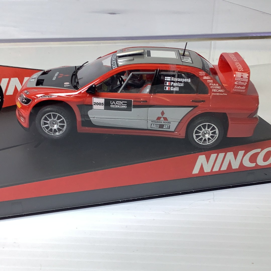 Red Mitsubishi WRC show car model from 2005 for NINCO 50394, rear view