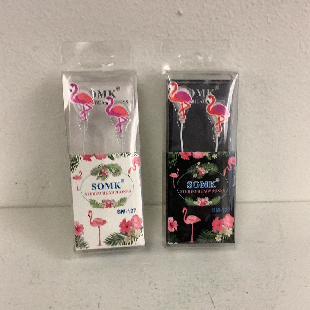 Pink flamingo patterned stereo headphones in packaging for IMEX-Toys 87621EL