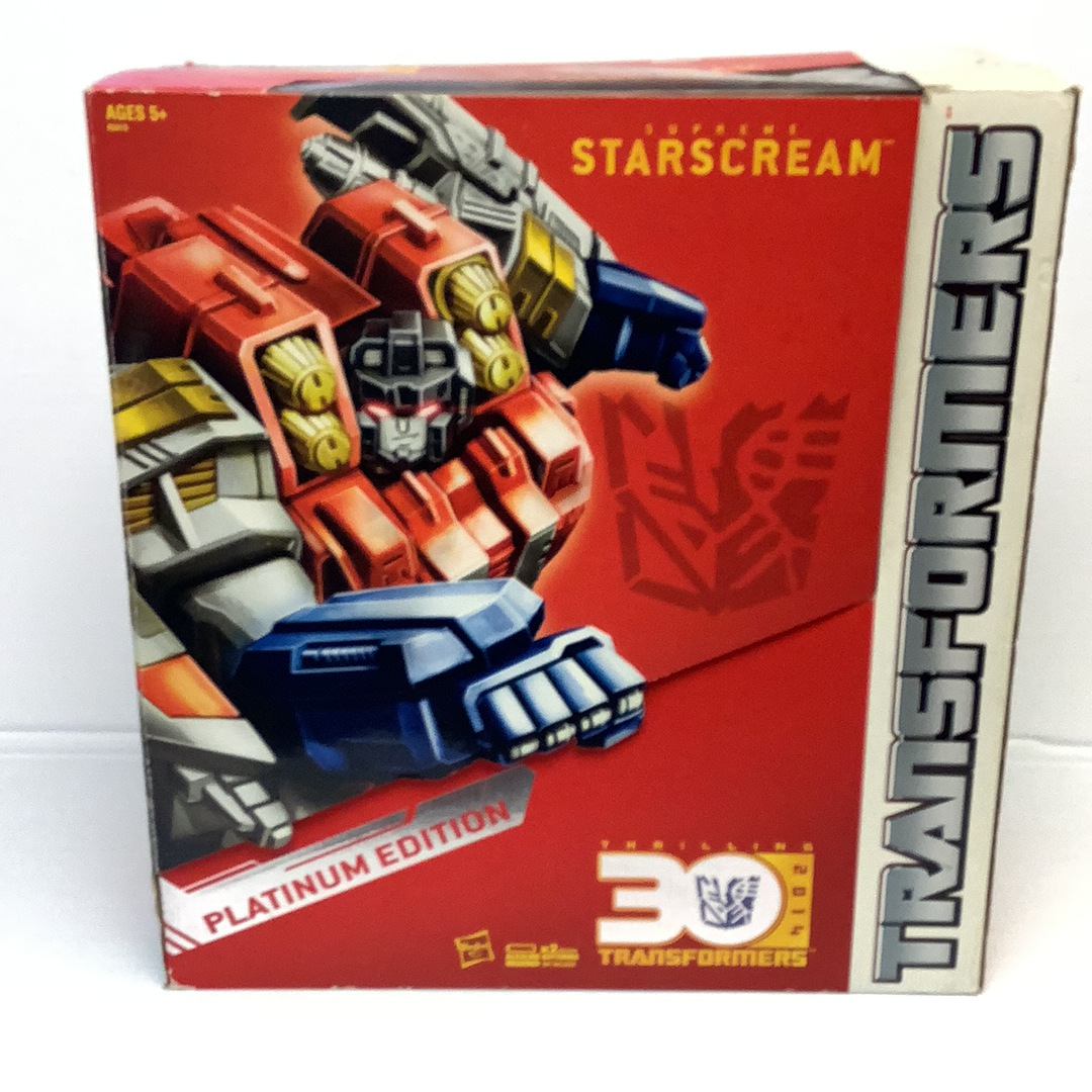 Starscream action figure box art, red and blue robot design for RJCollection
