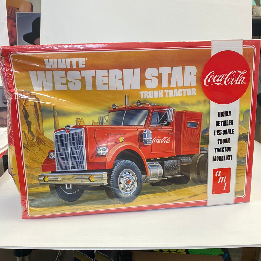 Model kit box art: White Western Star semi tractor with Coca-Cola branding for Round2 AMT1160, package view, product view 6