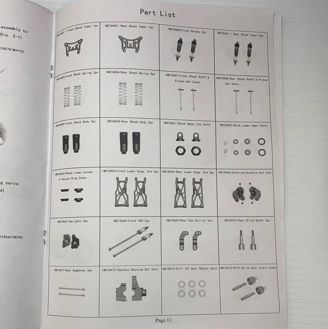 Samurai parts list diagram showing various vehicle components for IMX18468, parts view