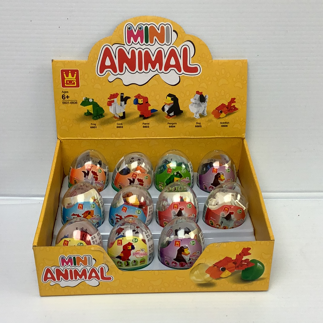 Assortment of mini animal decorative egg ornaments in a yellow box for IMEX Model Company WAG66016