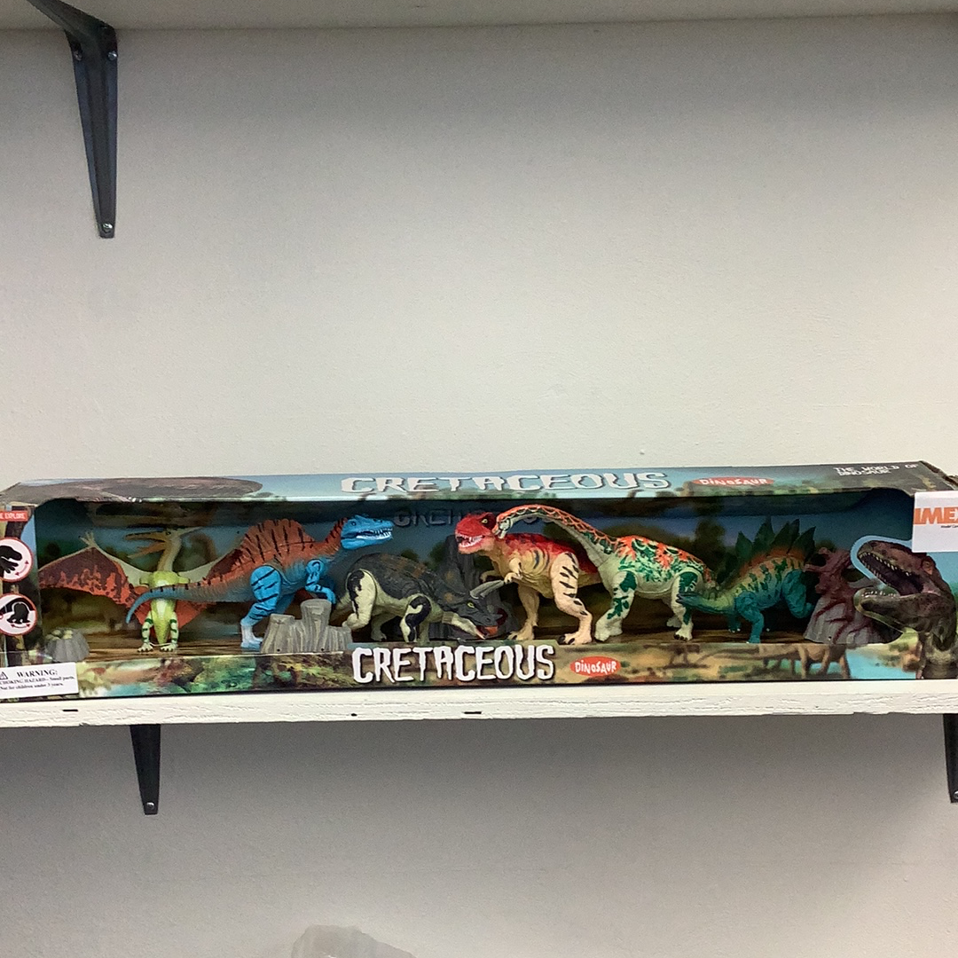 Dinosaur set display showing various prehistoric reptiles in a natural setting for IMEX Model Company IMX49009