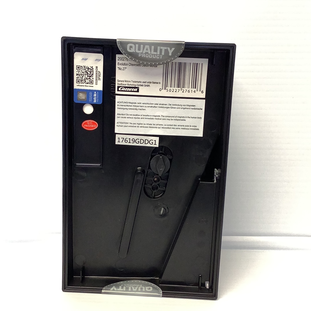 Black display case with Chevrolet Dekon Monsanto "No. 27" product for Carrera 27614