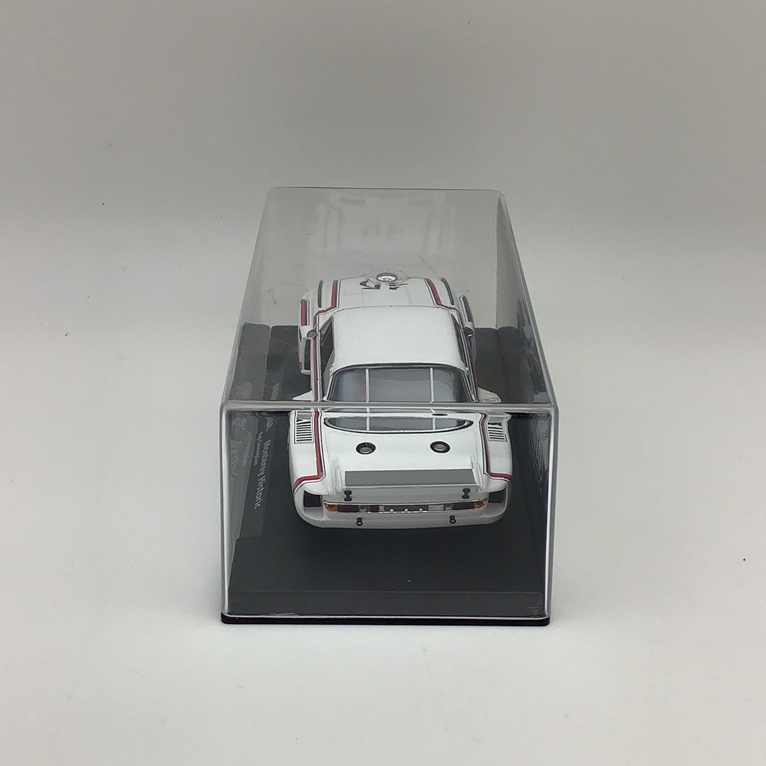 White BMW 3.5 CSL model car in clear display case for Fly Car 96036