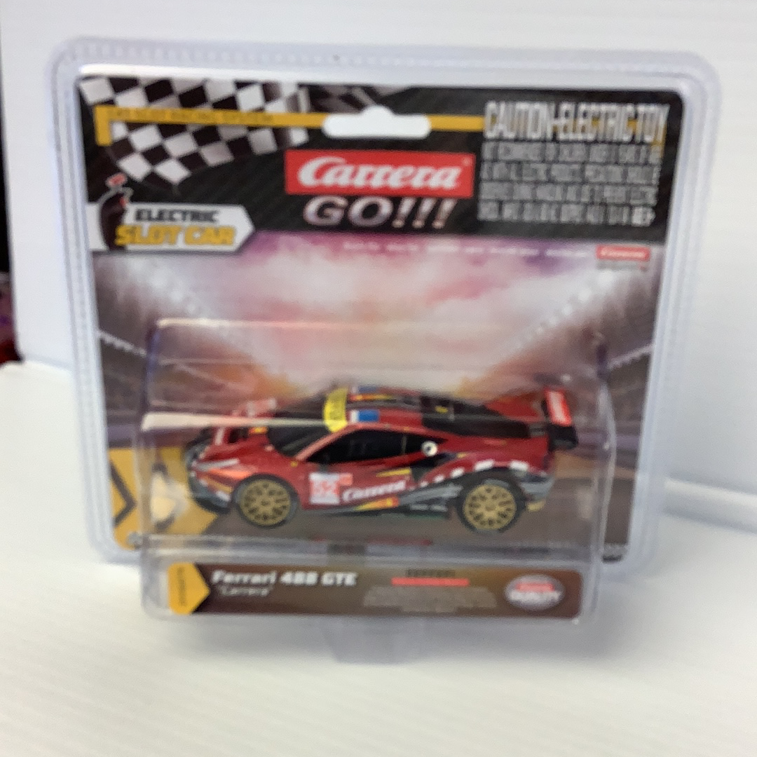 Red Ferrari 488 GTE race car toy in clear blister packaging for Carrera Go 20064179, package view, product view 3