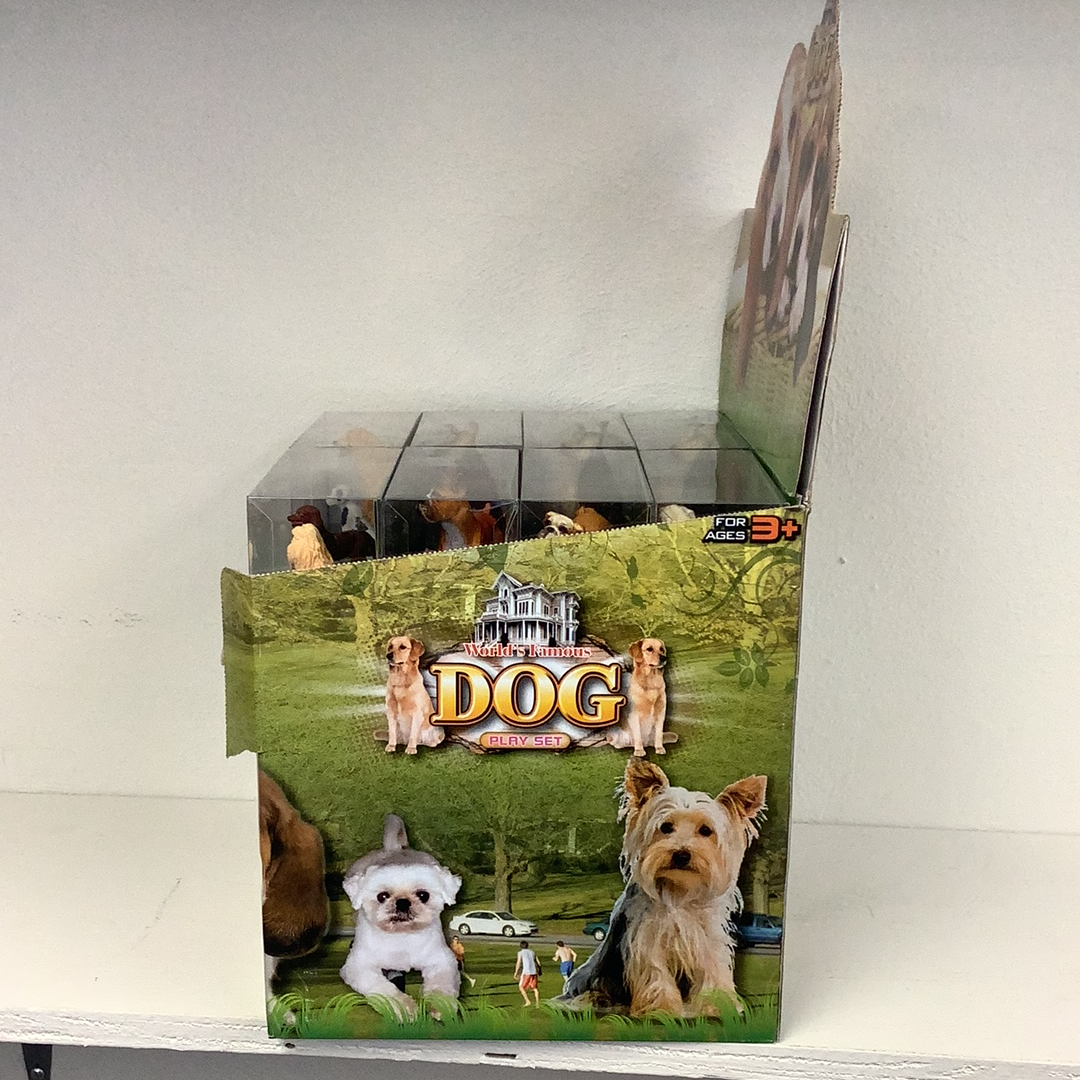 Dog toy set display featuring various dog breeds in a grassy outdoor scene for Schylling IMX49566