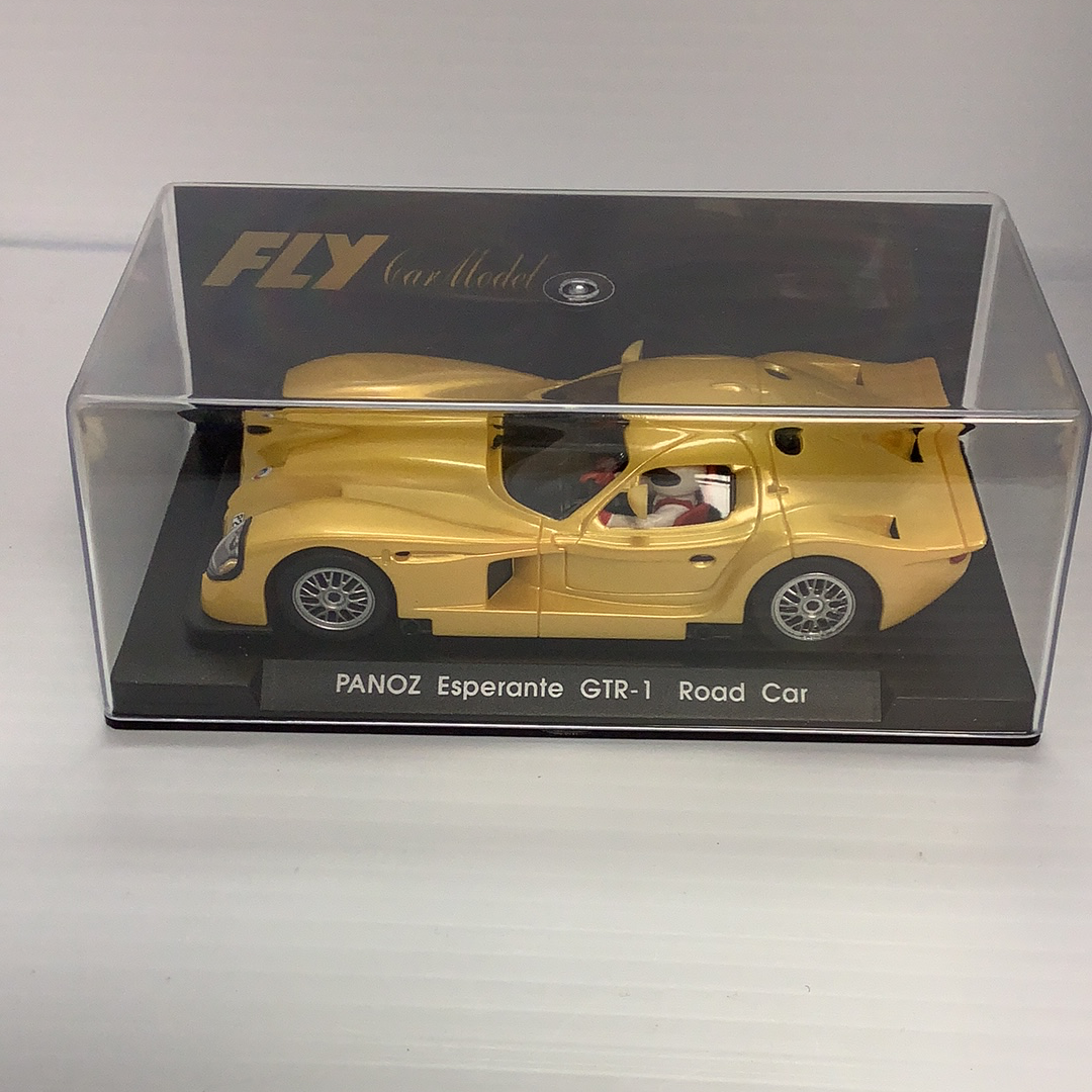 Gold slot car of the PANOZ Esperante GTR-1 for Fly Car A66