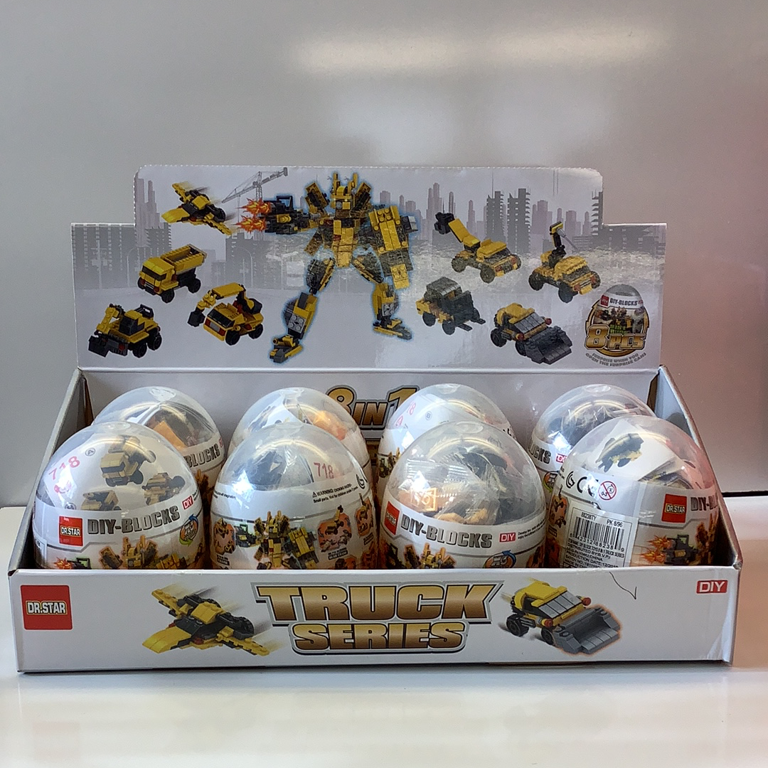 Toy set box showing various construction vehicles and building blocks for Schylling 88238TY