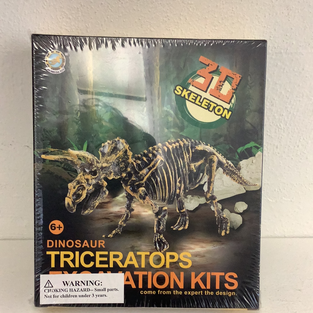 Dinosaur skeleton kit showing a triceratops skeleton in a jungle setting for IMEX Model Company IMX49016