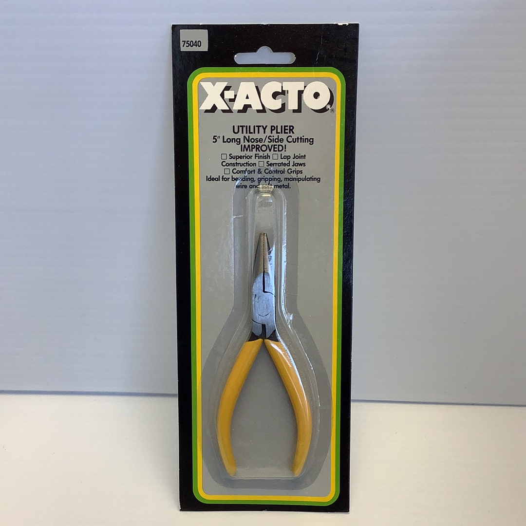 Utility pliers in packaging, featuring yellow handles and silver jaws for X-ACTO 75040