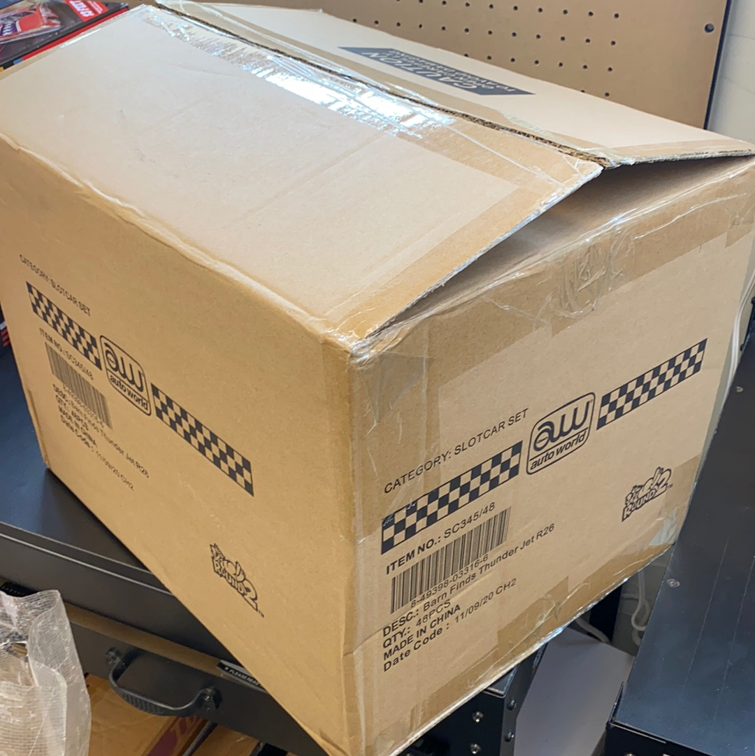 Cardboard box labeled "SLOTCAR SET" for Thunderjet model for Auto World SC360