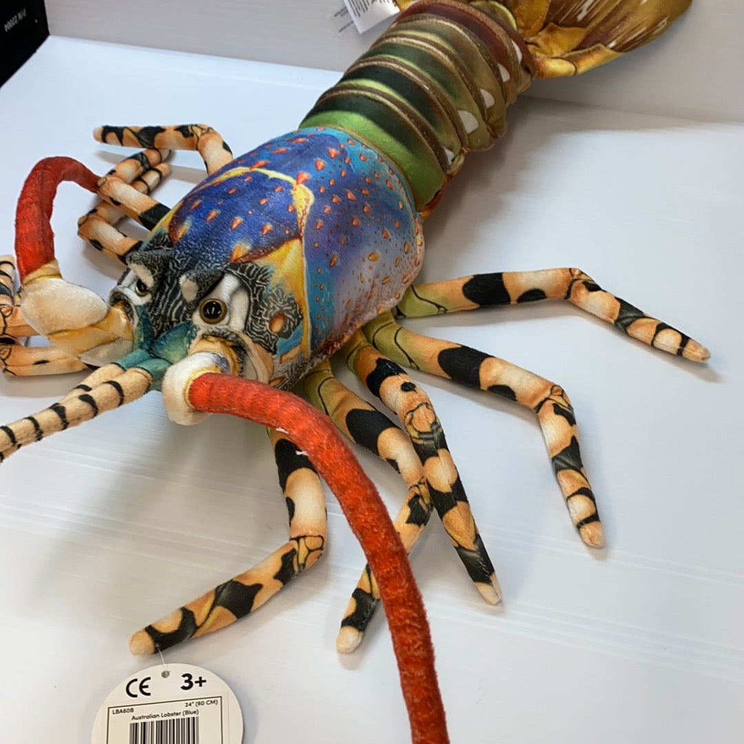 Stuffed blue and brown Australian lobster toy with claws spread out for Real Planet LB60B