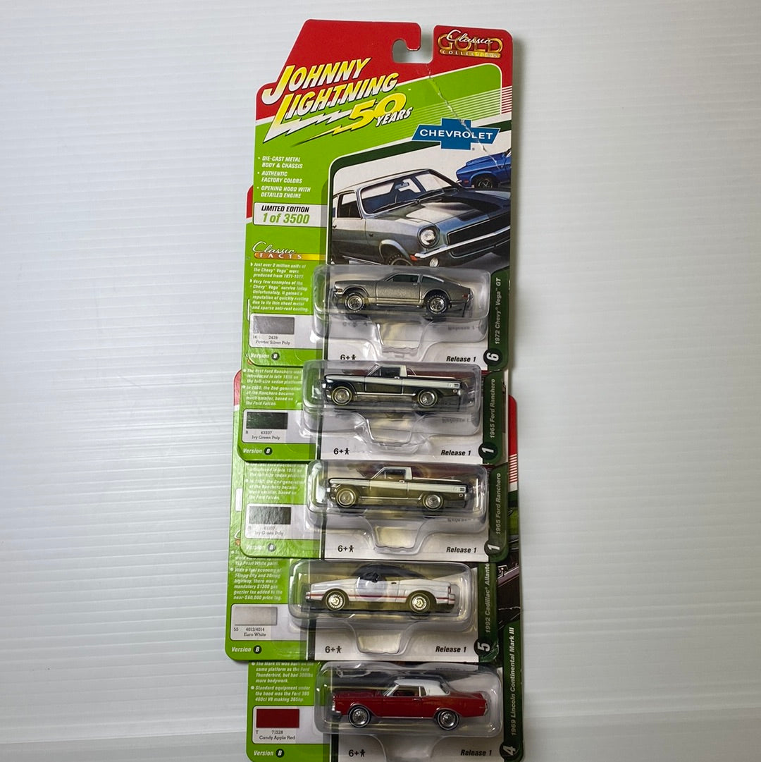 Die-cast car collection featuring classic Chevrolet models for Johnny Lightning Die Cast JLCG019