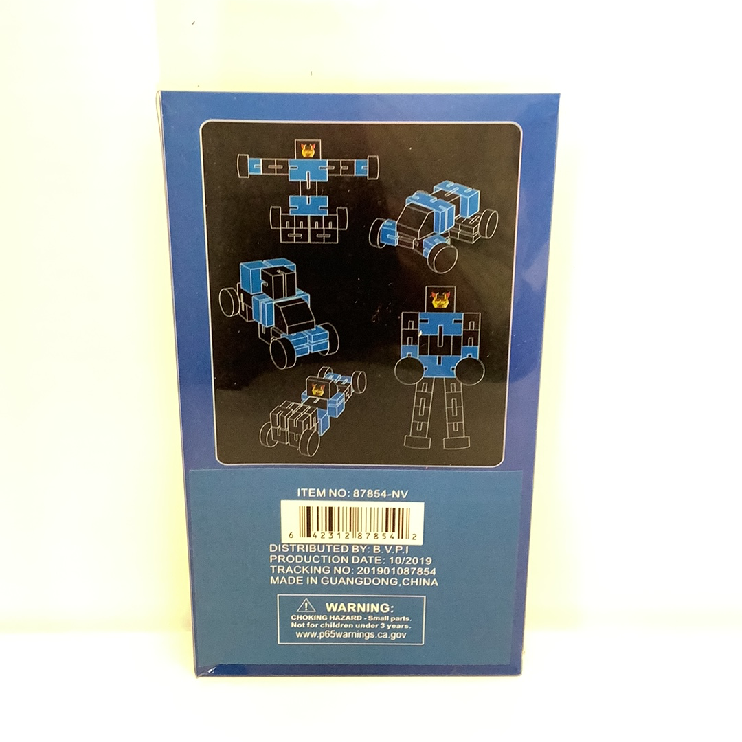 Wooden robot toy set packaging showing various robot pieces for BVP 87854