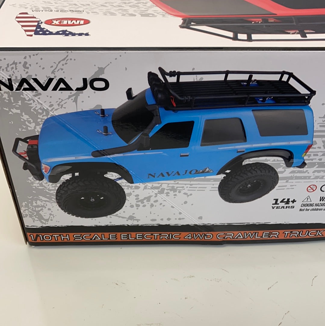 Blue 1/10th scale electric 4WD crawler truck with roof rack for IMEX 22020